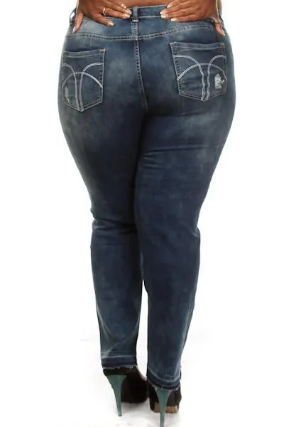 Plus Size Trendy Distressed Pocket Design Jeans