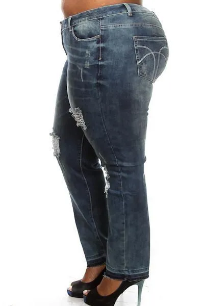 Plus Size Trendy Distressed Pocket Design Jeans