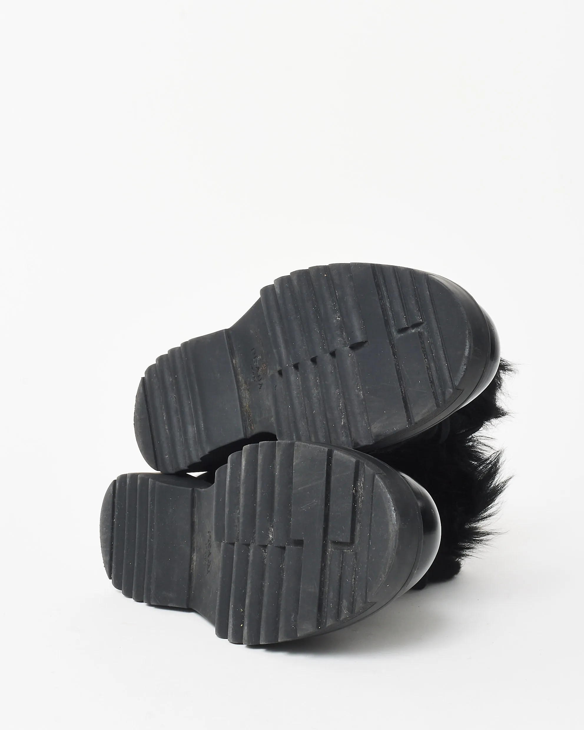 Prada Black Leather & Fur Combat Boots - 36