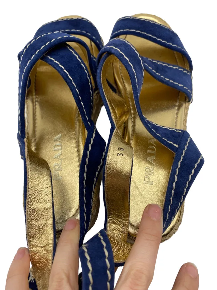 Prada Crisscross Suede Espadrille Sandals Size 38 ~ US Size 8 Women's Shoes