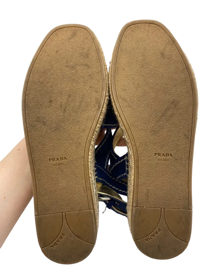 Prada Crisscross Suede Espadrille Sandals Size 38 ~ US Size 8 Women's Shoes
