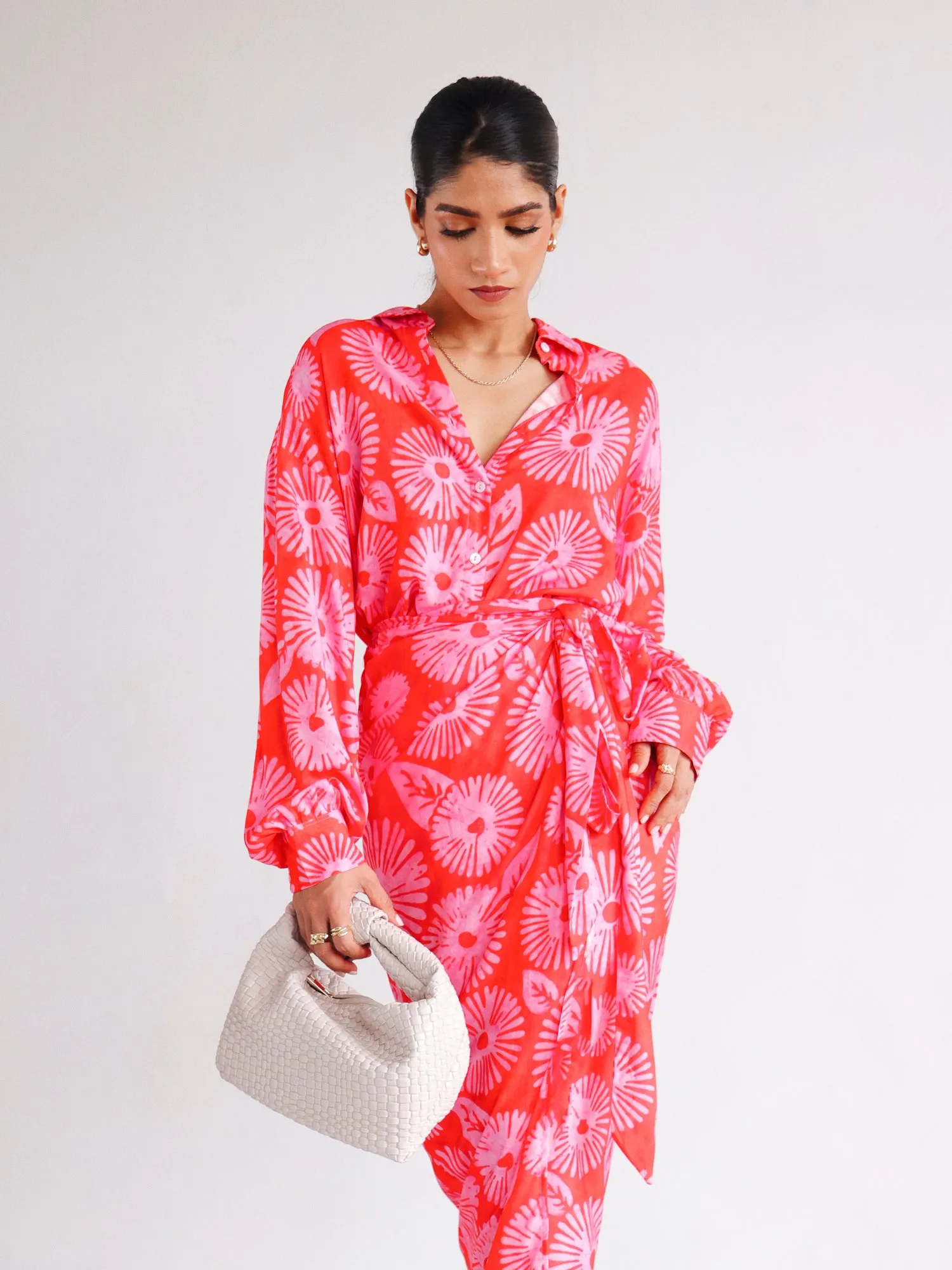 Printed Wrap Midi Skirt