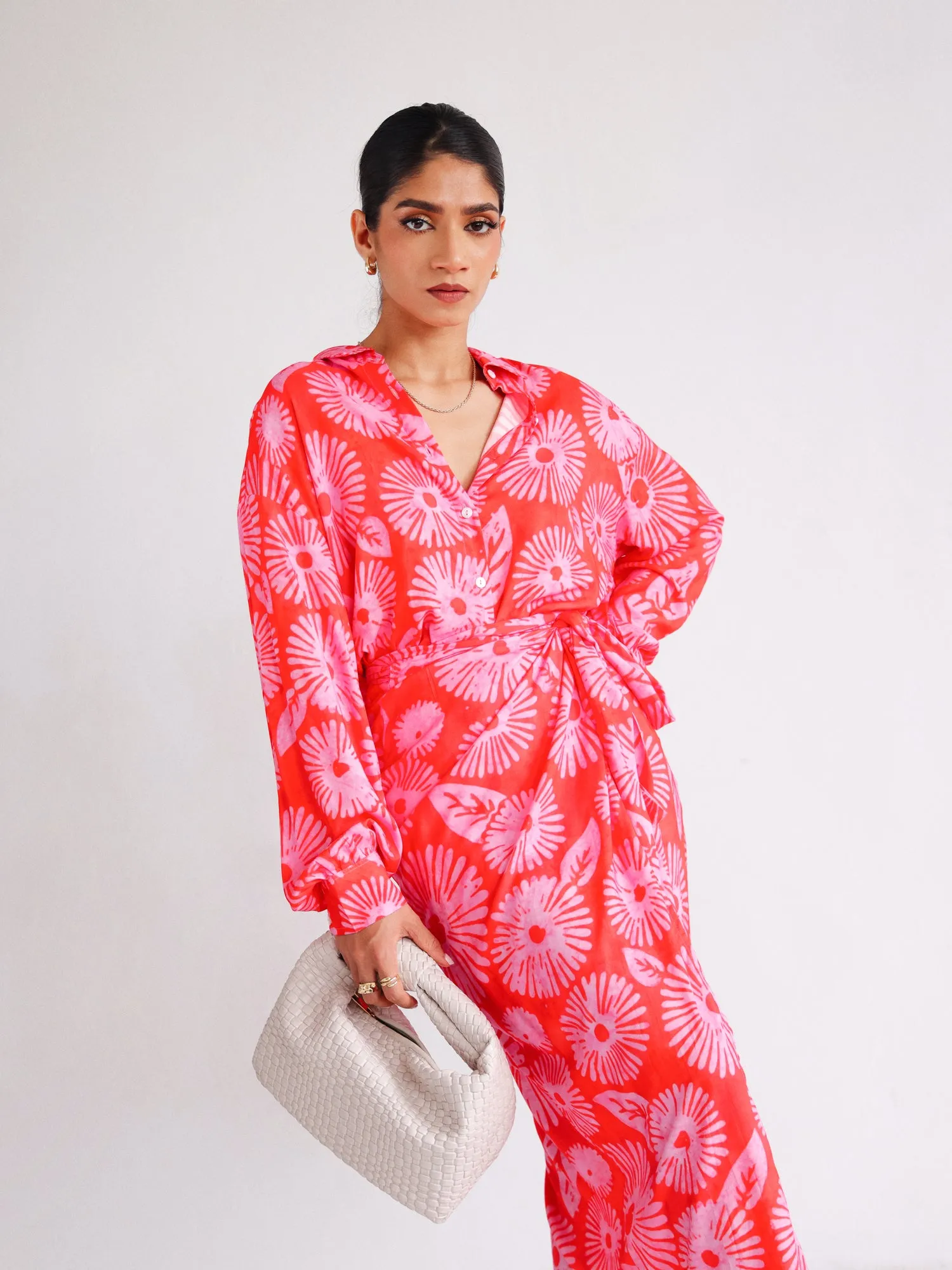 Printed Wrap Midi Skirt