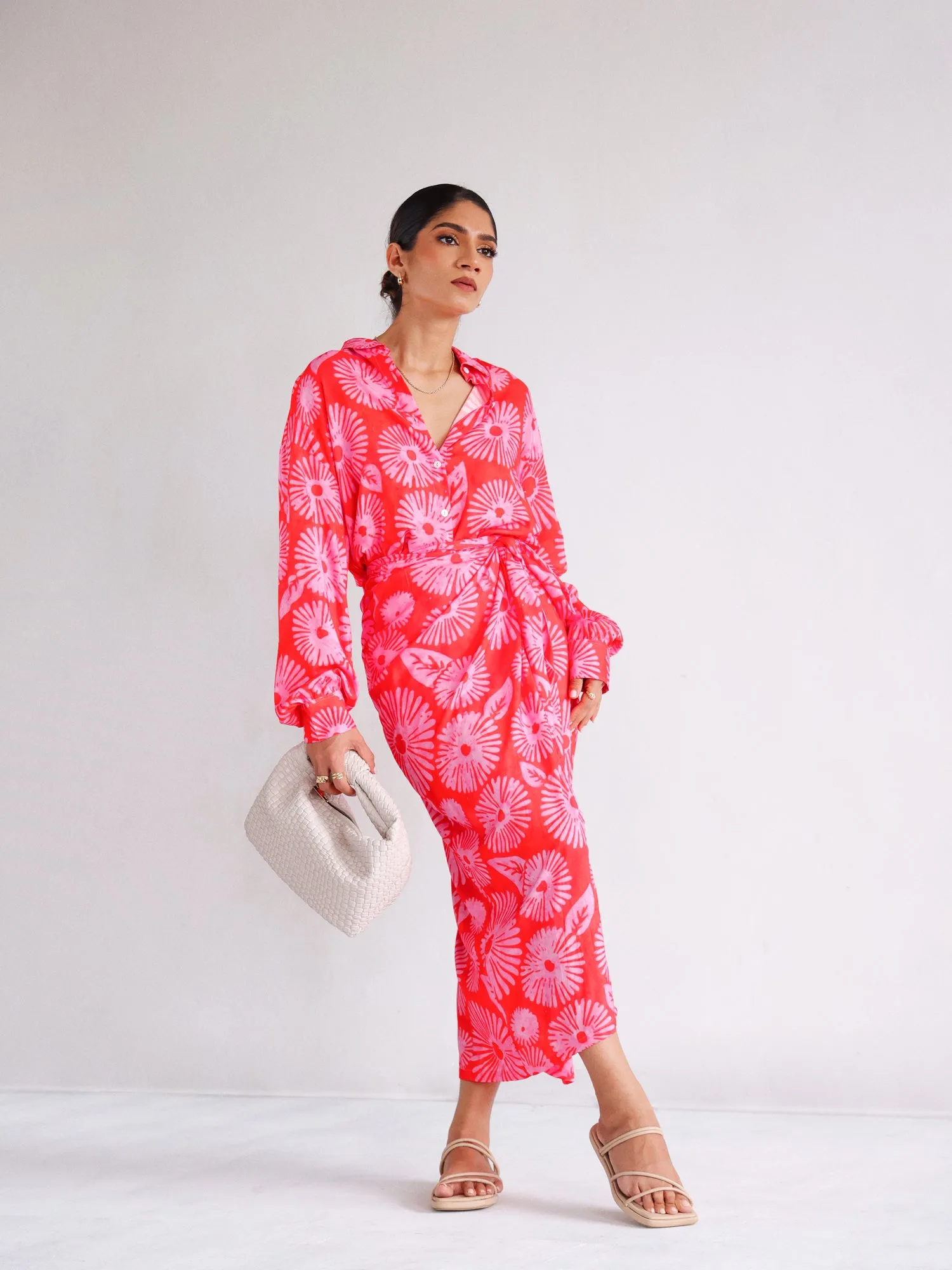 Printed Wrap Midi Skirt