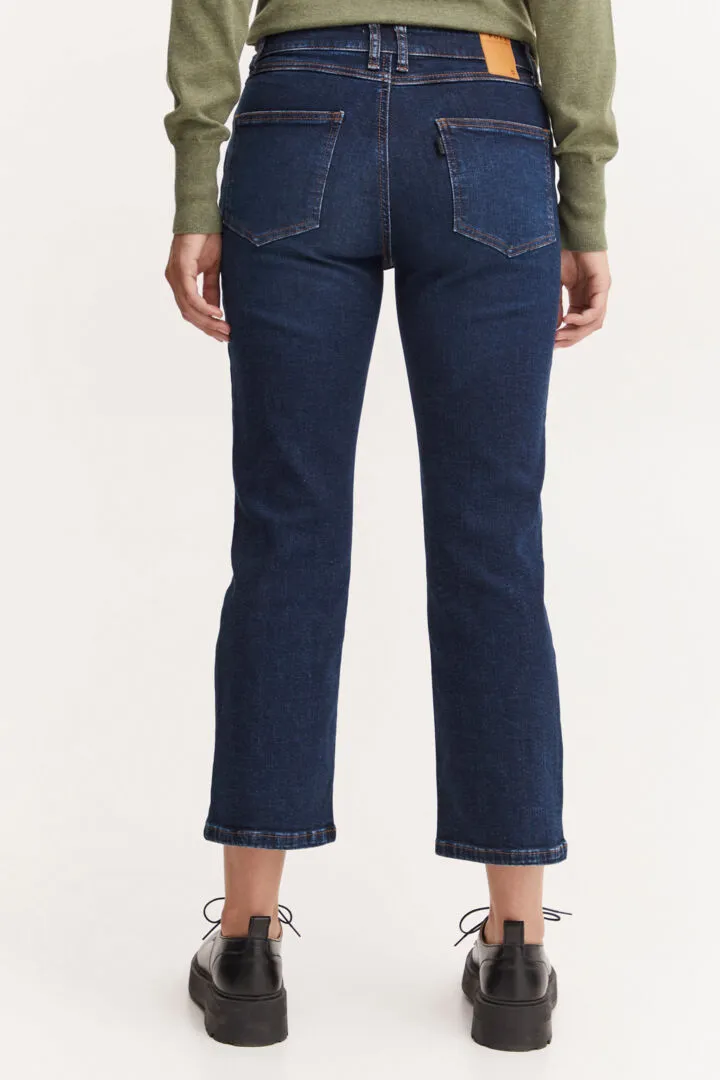 Pulz Emma Jeans Kick Flare in Dark Blue Denim