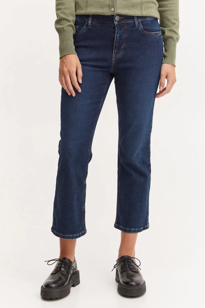 Pulz Emma Jeans Kick Flare in Dark Blue Denim