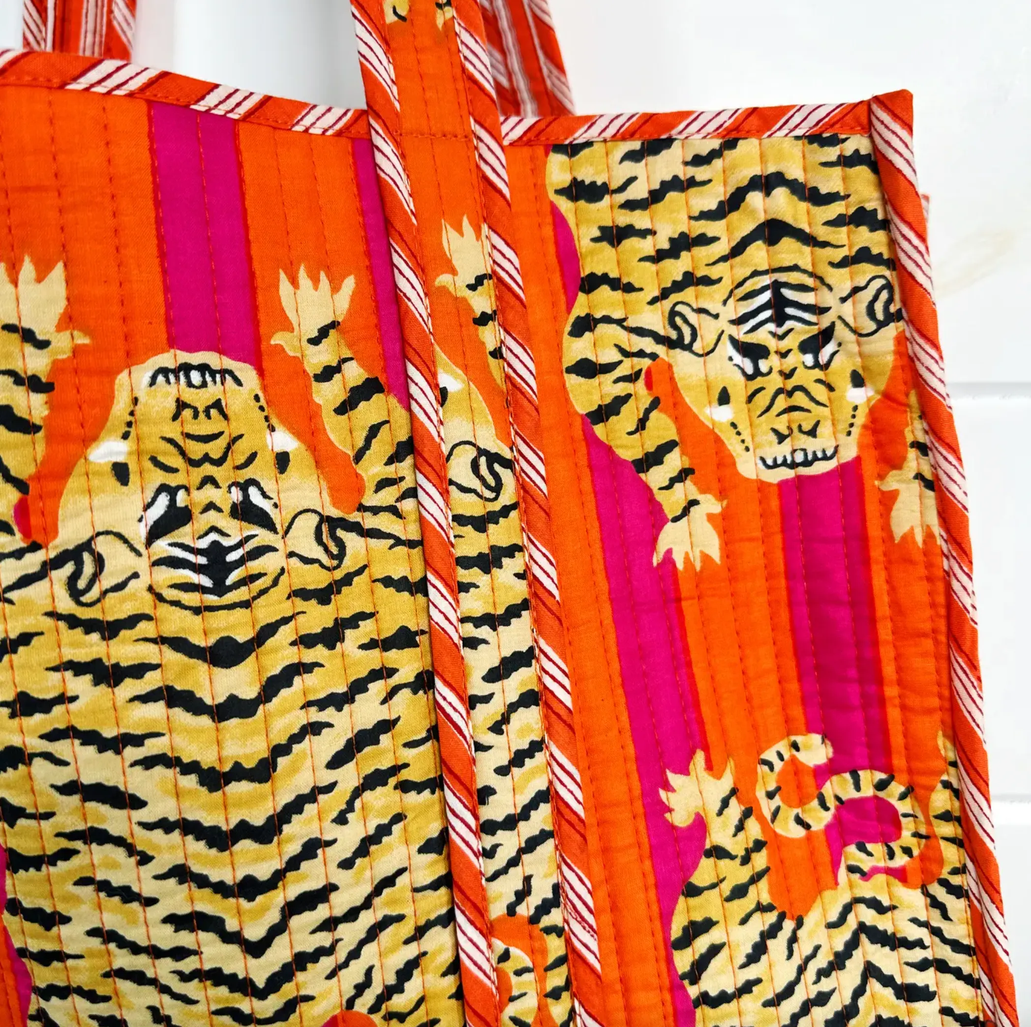 Quilted Tiger Tote | Hot Pink/Orange