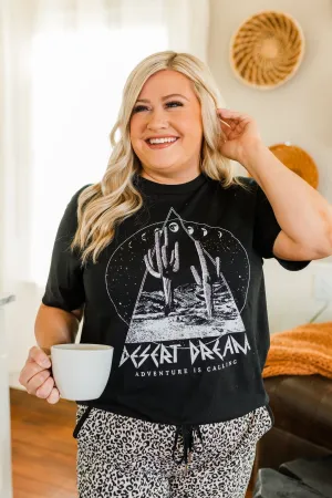 "Desert Dream, Adventure Is Calling" Graphic Top- Black