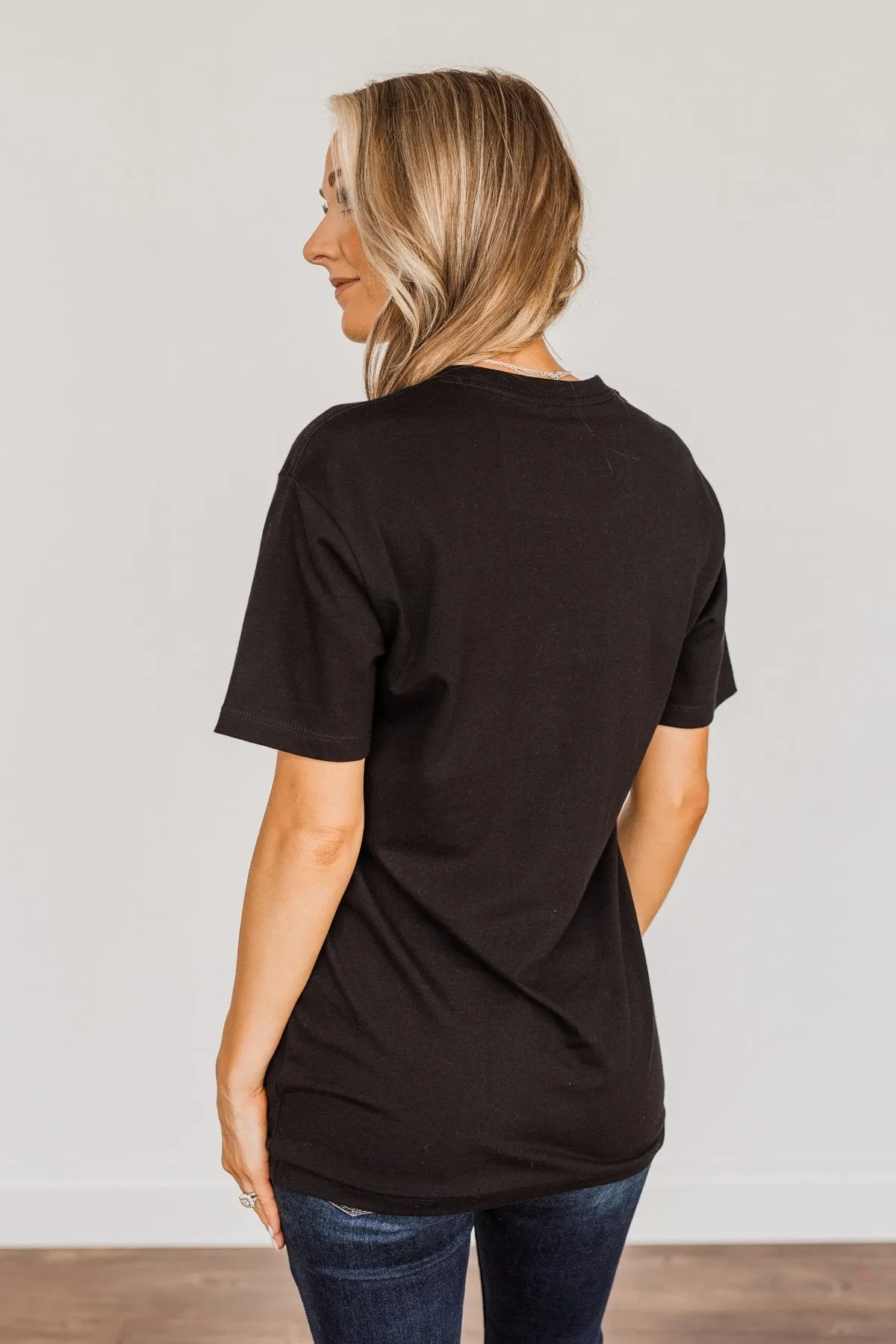 "Desert Dream, Adventure Is Calling" Graphic Top- Black