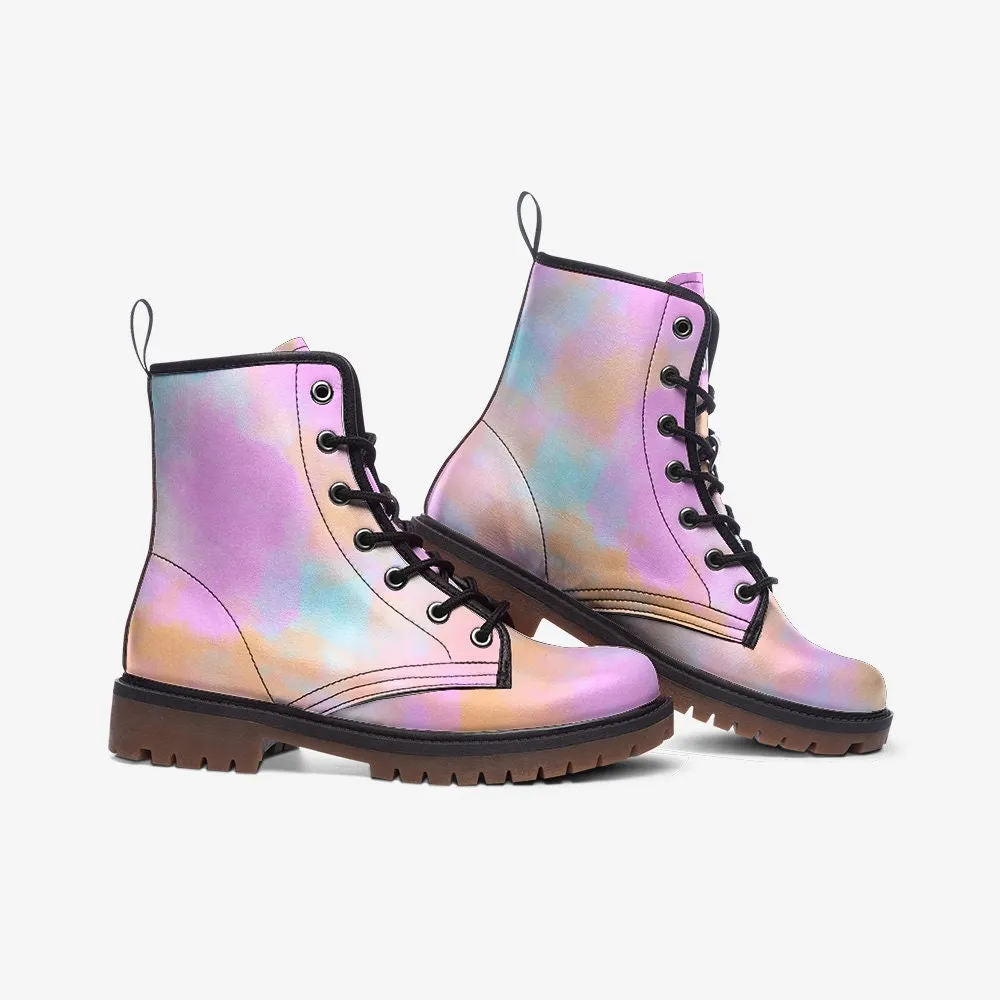 Rainbow Pastel Clouds Unisex Vegan Leather Boots