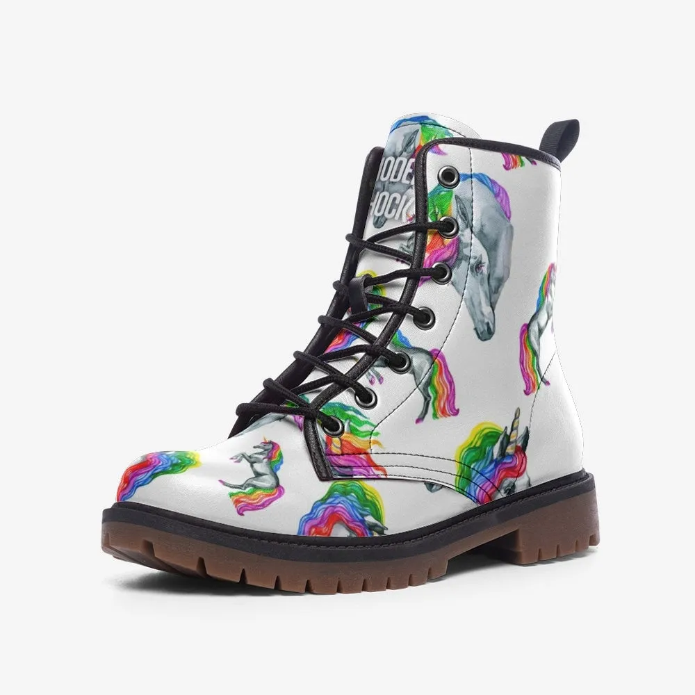 Rainbow Unicorn LGBTQ  White Vegan Leather Unisex Boots