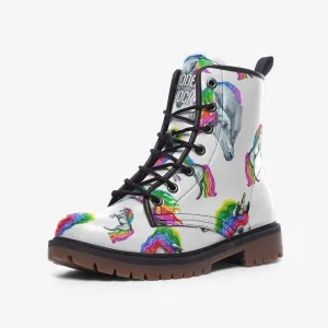 Rainbow Unicorn LGBTQ  White Vegan Leather Unisex Boots