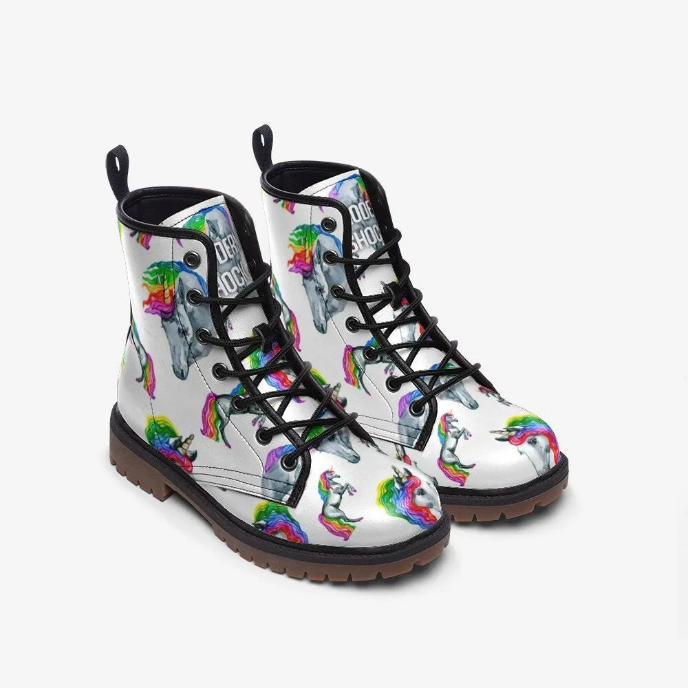 Rainbow Unicorn LGBTQ  White Vegan Leather Unisex Boots