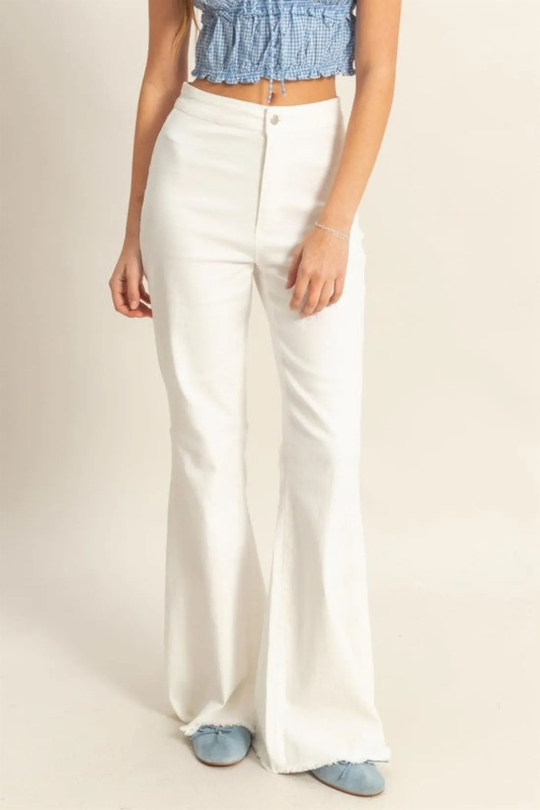 Raw Hem High-Waist White Flared Jeans