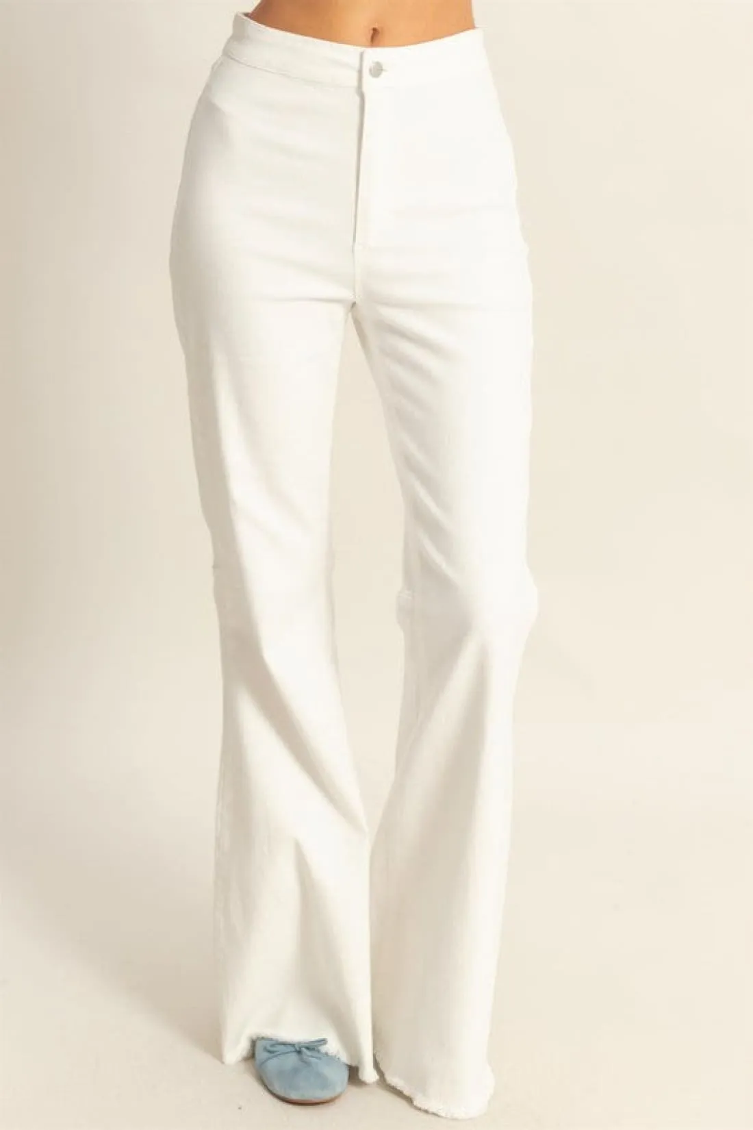 Raw Hem High-Waist White Flared Jeans