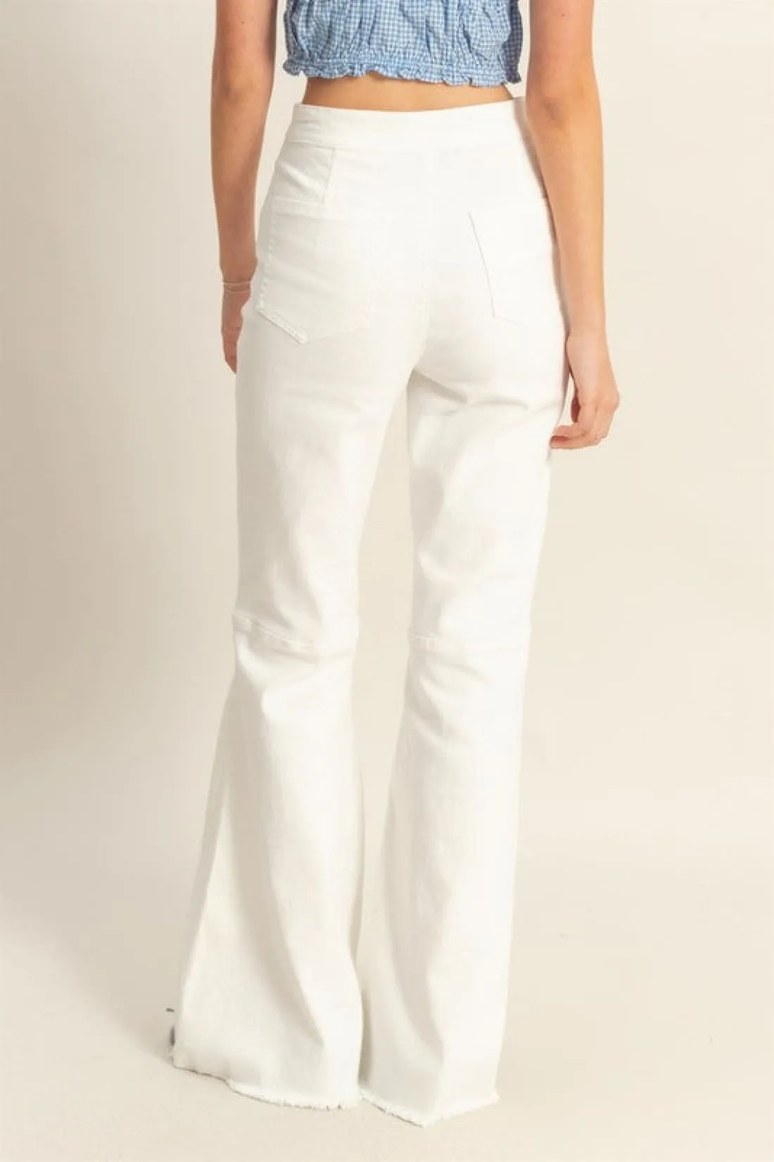 Raw Hem High-Waist White Flared Jeans