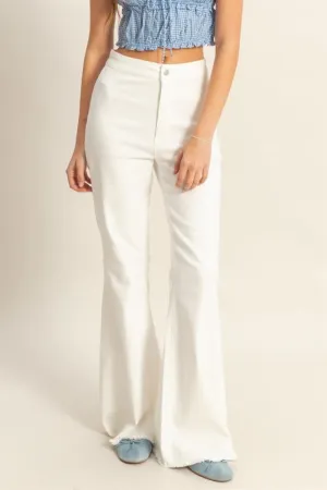 Raw Hem High-Waist White Flared Jeans