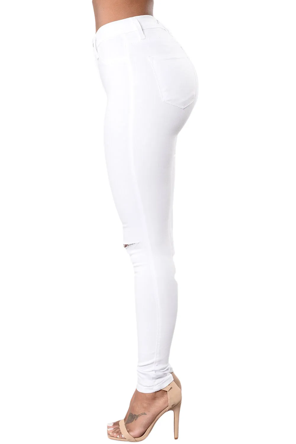 Rayla White Slit Knee Denim Pants Plus