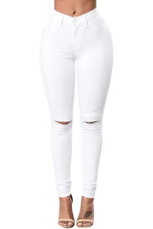 Rayla White Slit Knee Denim Pants Plus