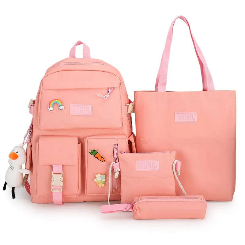 Realaiot 4 pcs sets canvas Schoolbags For Teenage Girls Women Backpack Canvas kids Primary School Bag College Student Laptop Backpacks