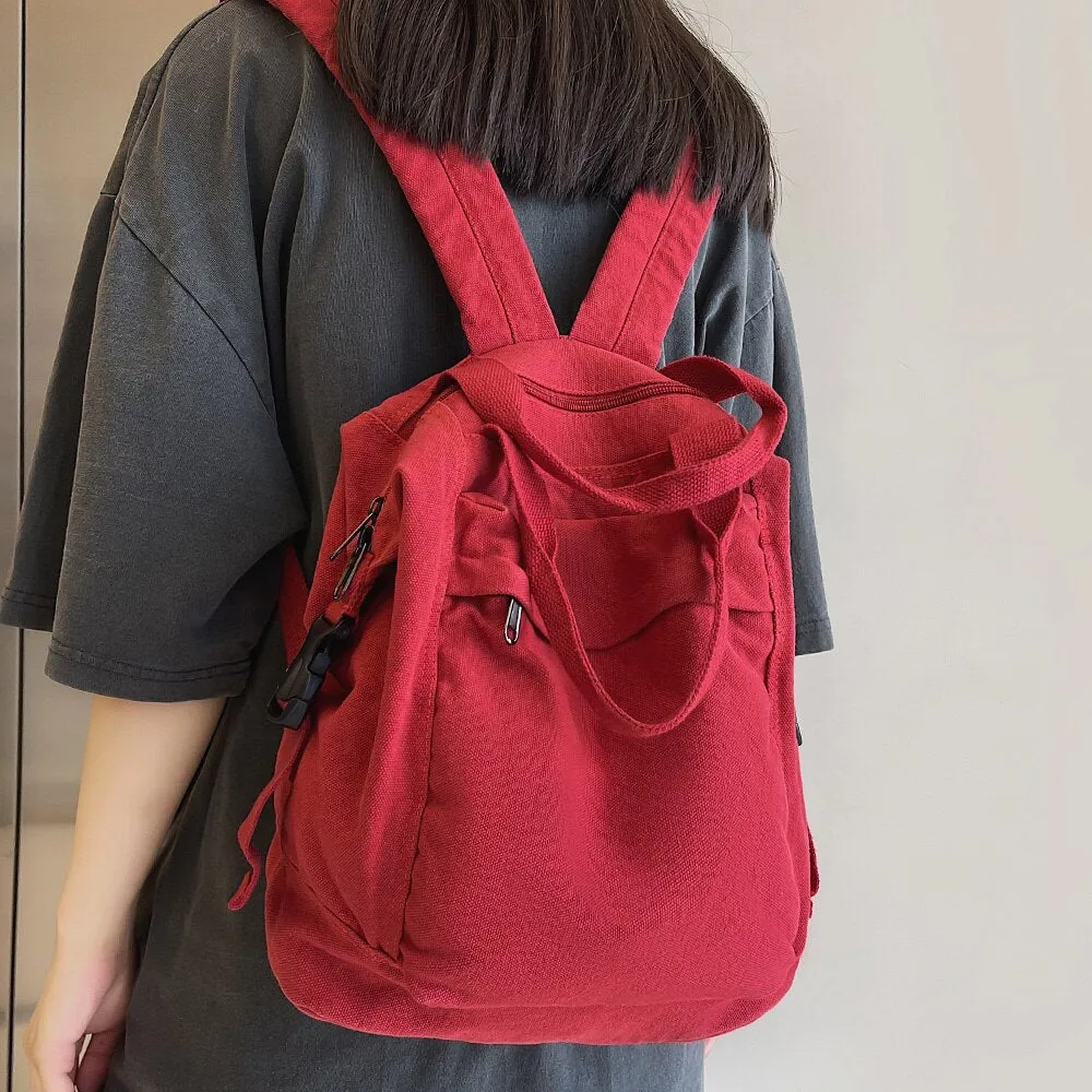 Realaiot Shoulder Bag Women College Backpack Ladies Harajuku Cute Retro Canvas Bag Female Laptop Fashion Girl Fabric Student Backpack Women Travel Teen Bags