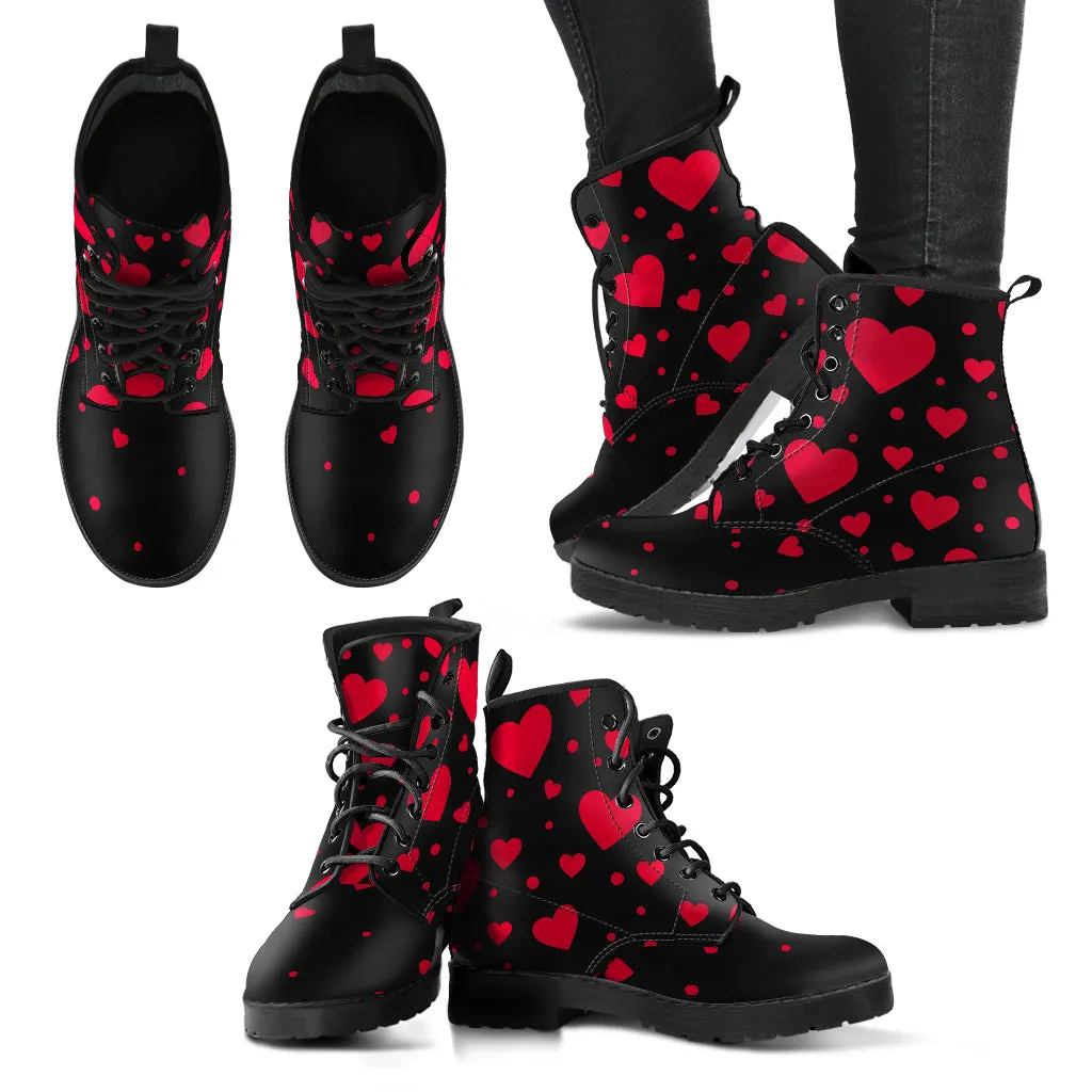 Red Falling Hearts Lace-Up Ankle Boots