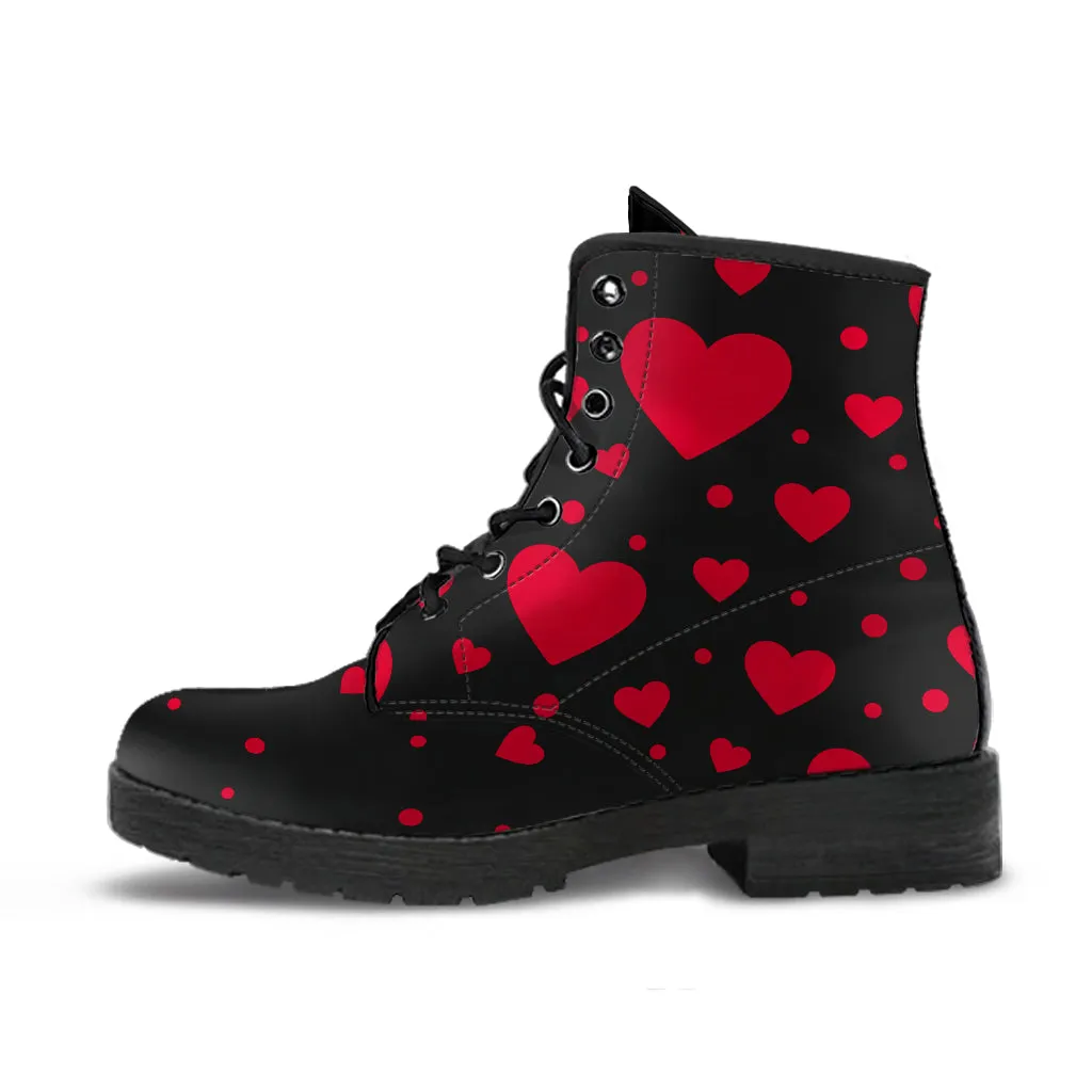 Red Falling Hearts Lace-Up Ankle Boots