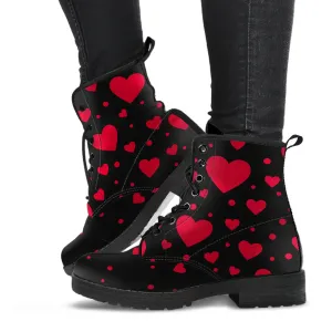 Red Falling Hearts Lace-Up Ankle Boots