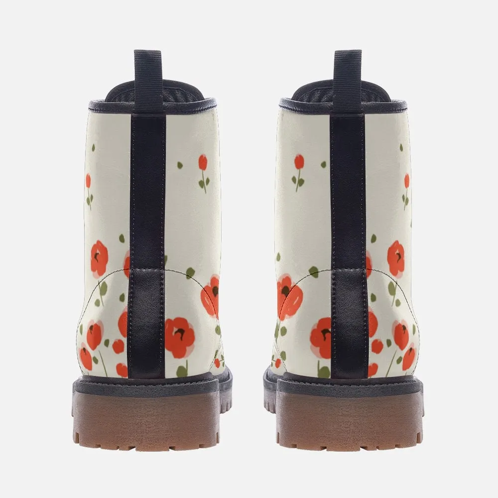 Red Poppy Floral Vegan Leather Unisex Boots