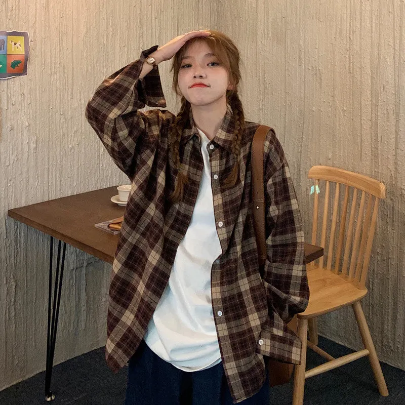 Retro Plaid Colors Casual Blouse Shirt