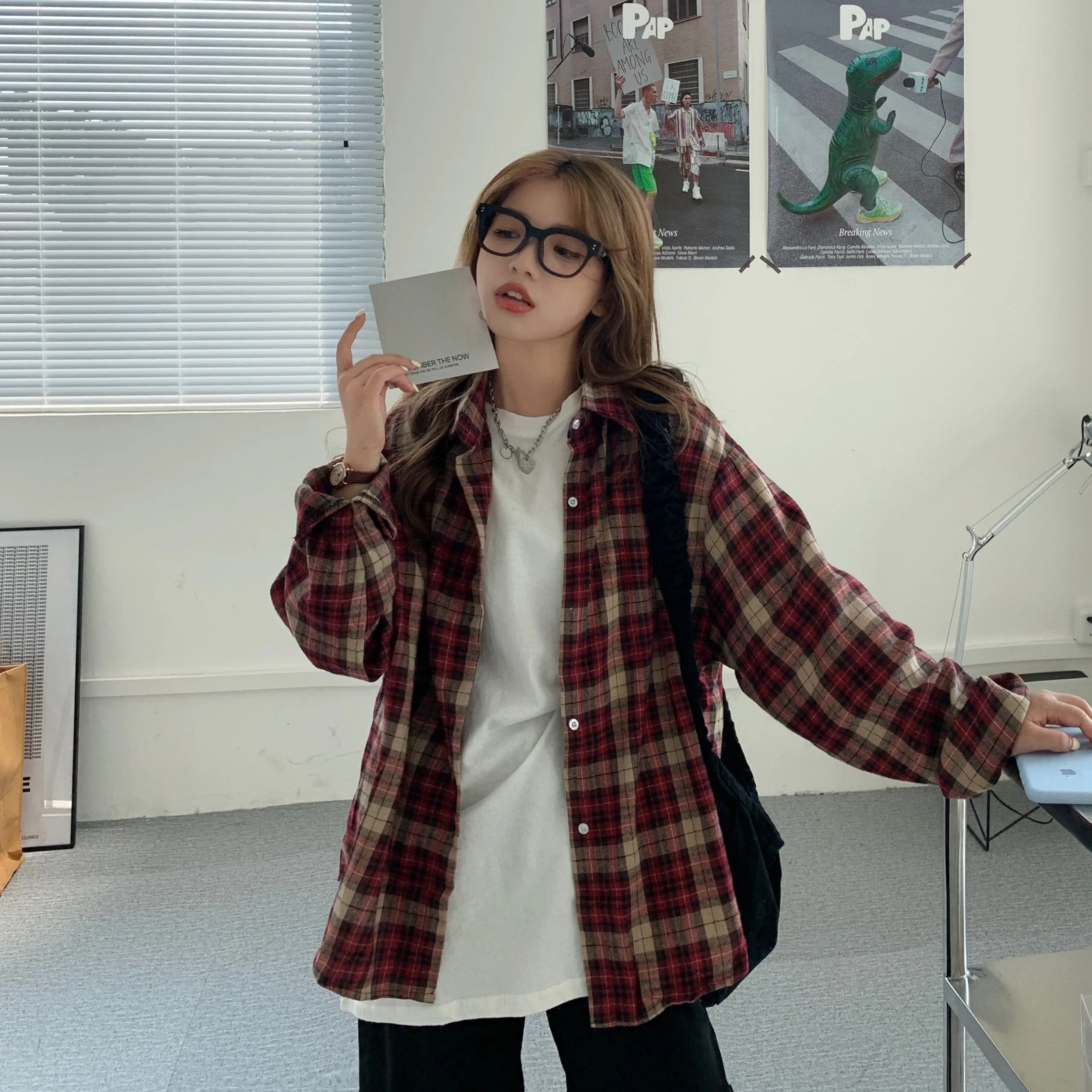Retro Plaid Colors Casual Blouse Shirt