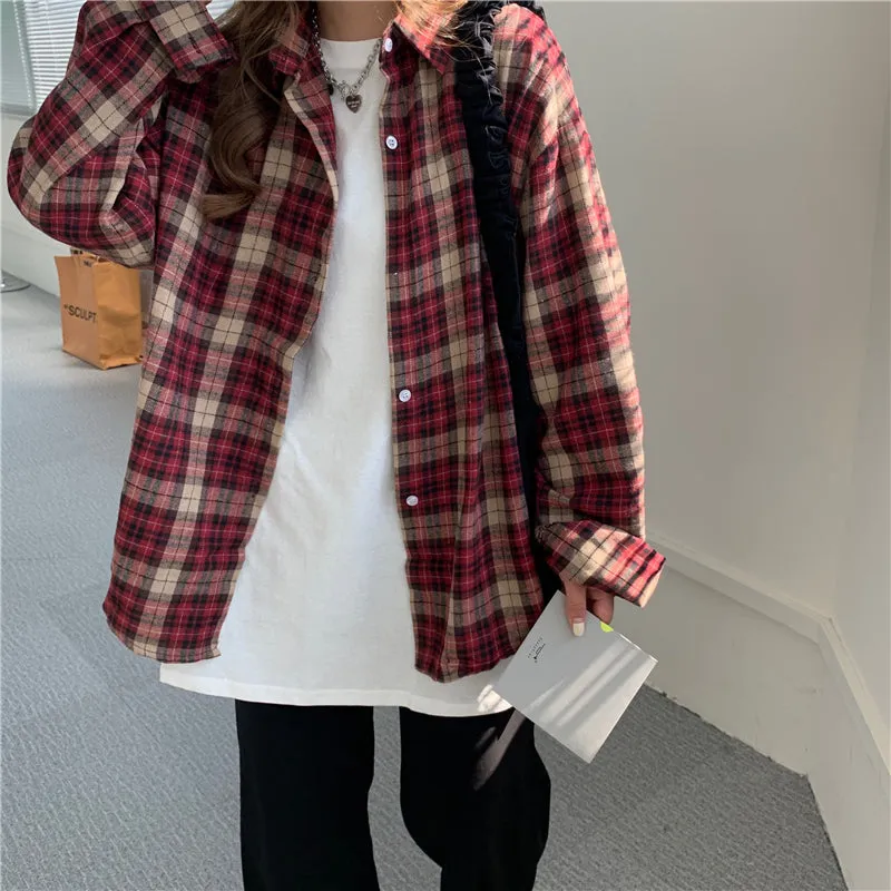 Retro Plaid Colors Casual Blouse Shirt