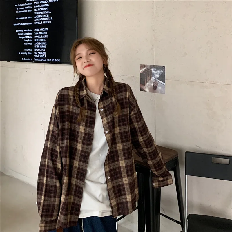 Retro Plaid Colors Casual Blouse Shirt