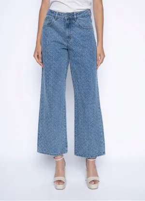 Rhinestone Wide-Leg Jeans- Light Denim