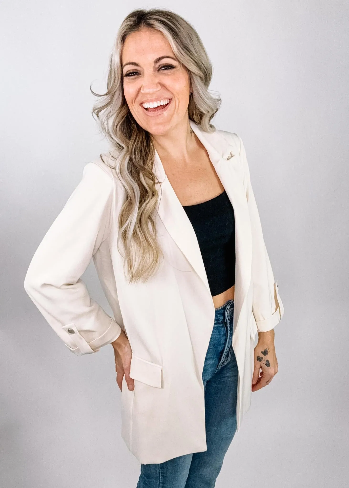 Roll Up Three Quarter Sleeve Blazer