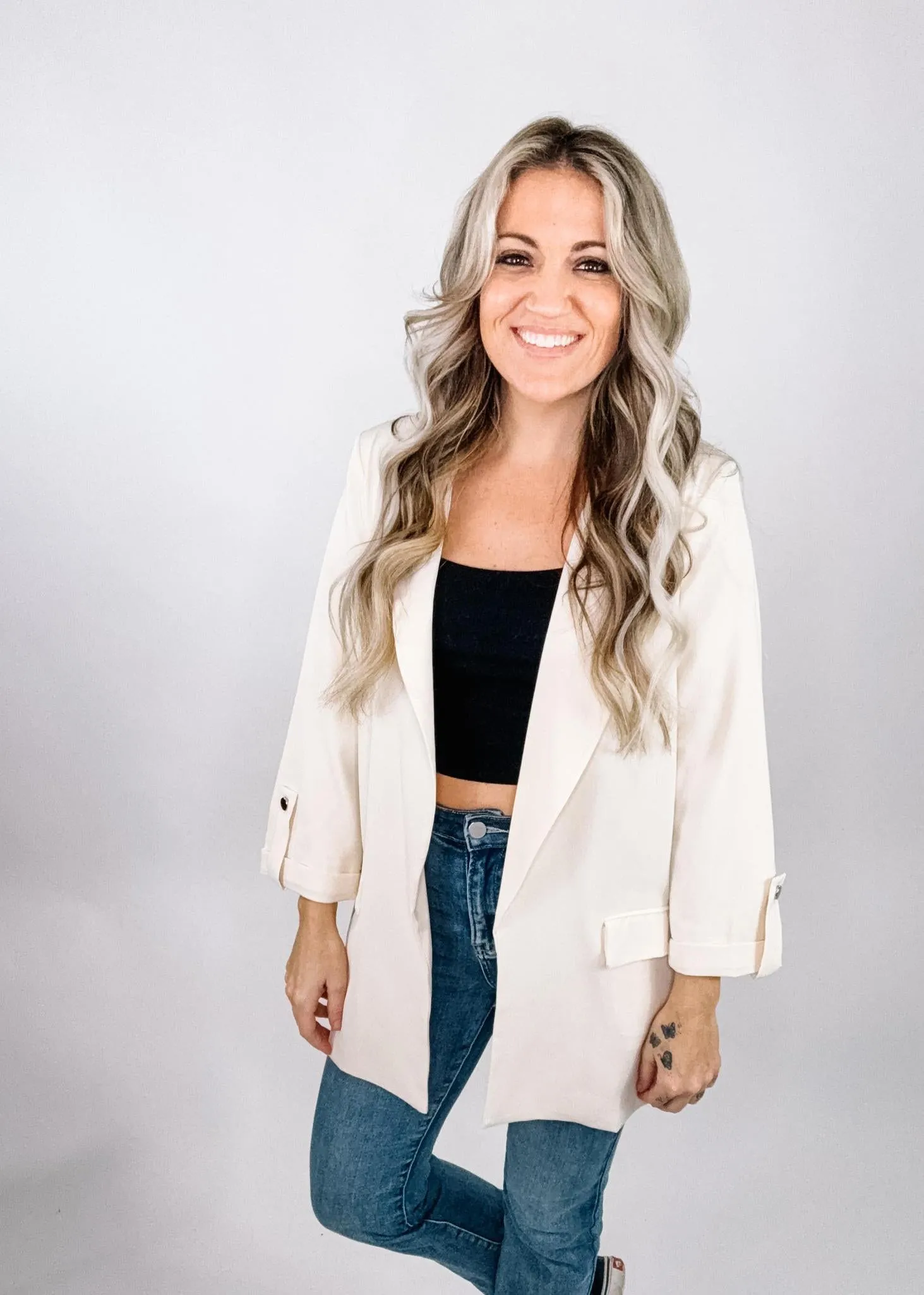 Roll Up Three Quarter Sleeve Blazer