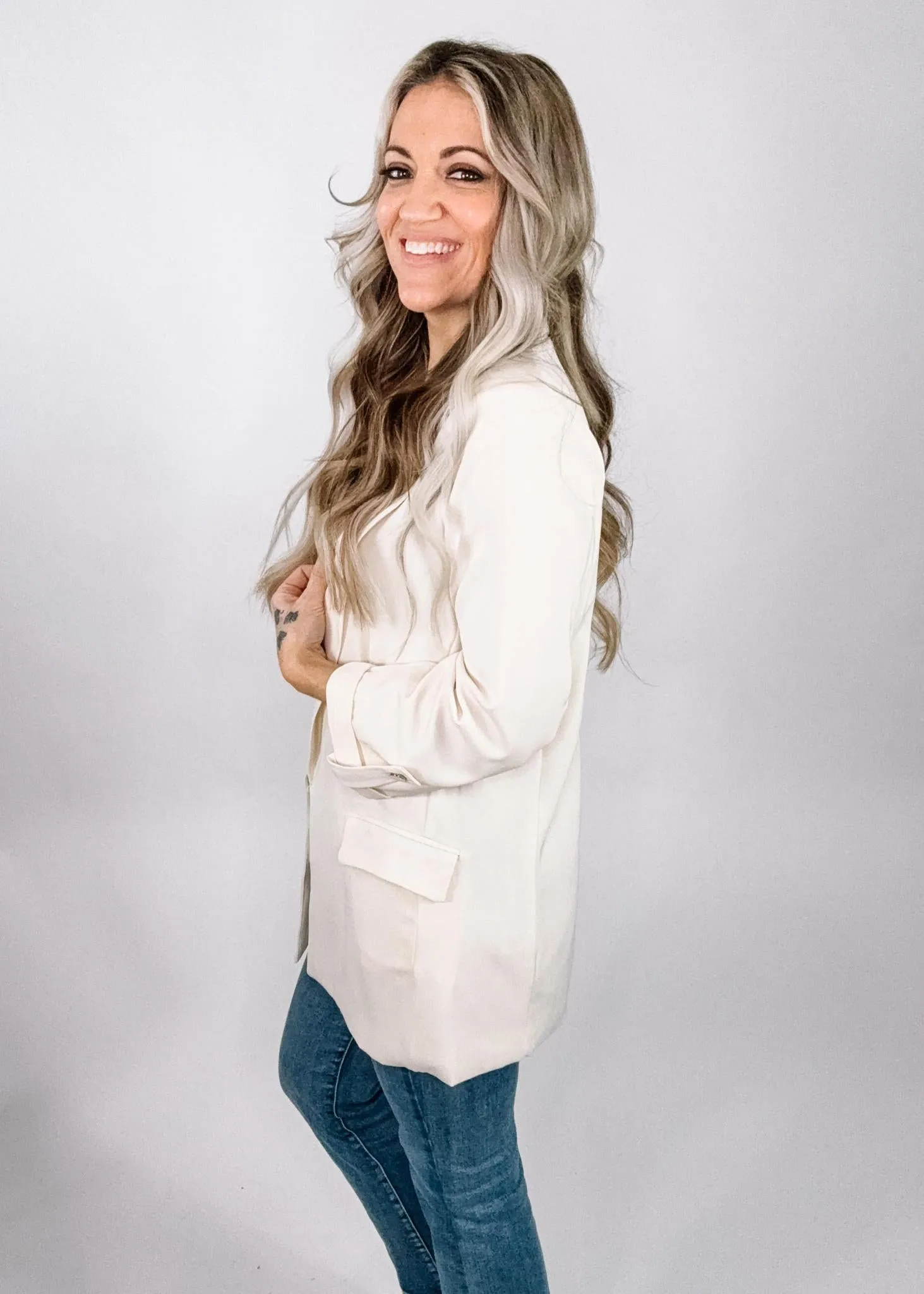 Roll Up Three Quarter Sleeve Blazer