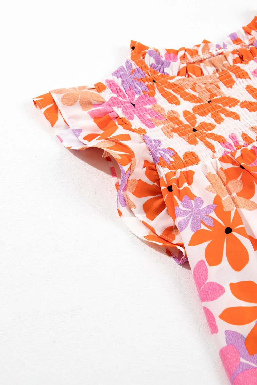 Ruffled Sleeve Smocked Floral Top