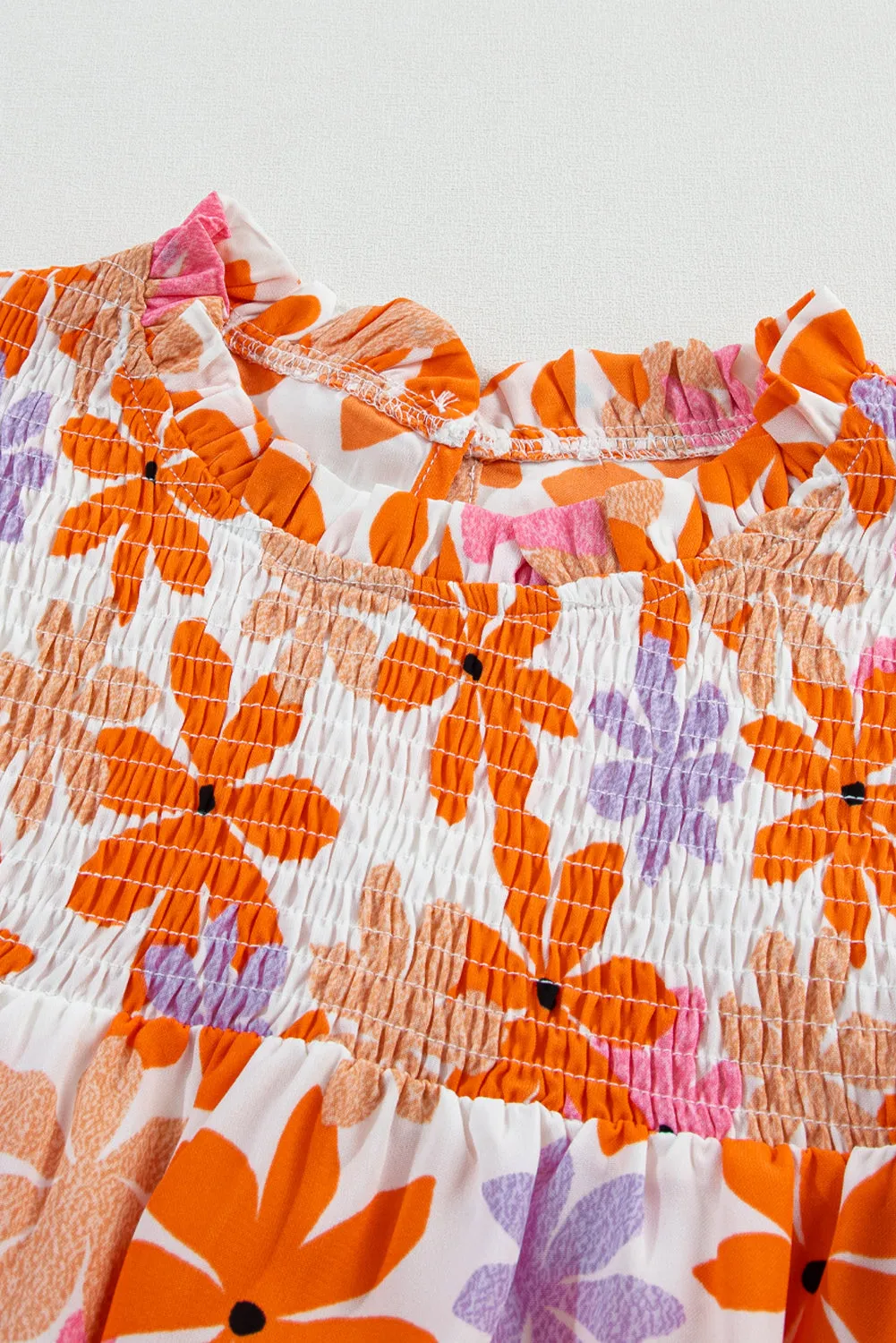 Ruffled Sleeve Smocked Floral Top