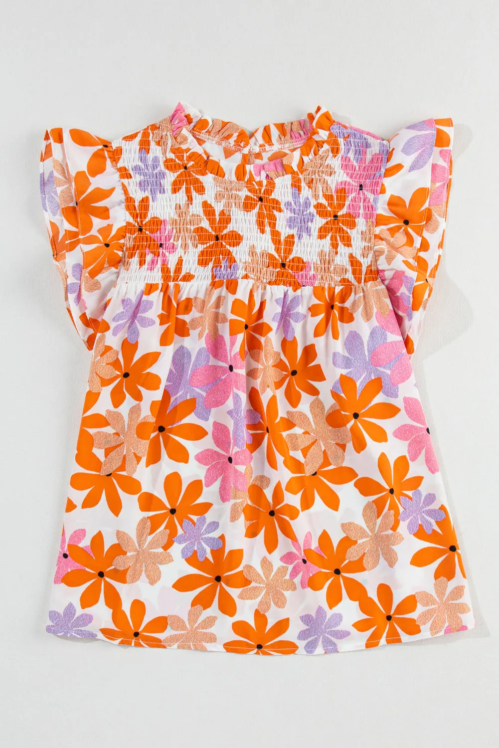 Ruffled Sleeve Smocked Floral Top