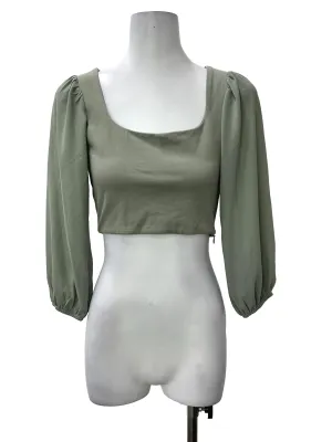 Sage Cropped Puff Sleeve Top