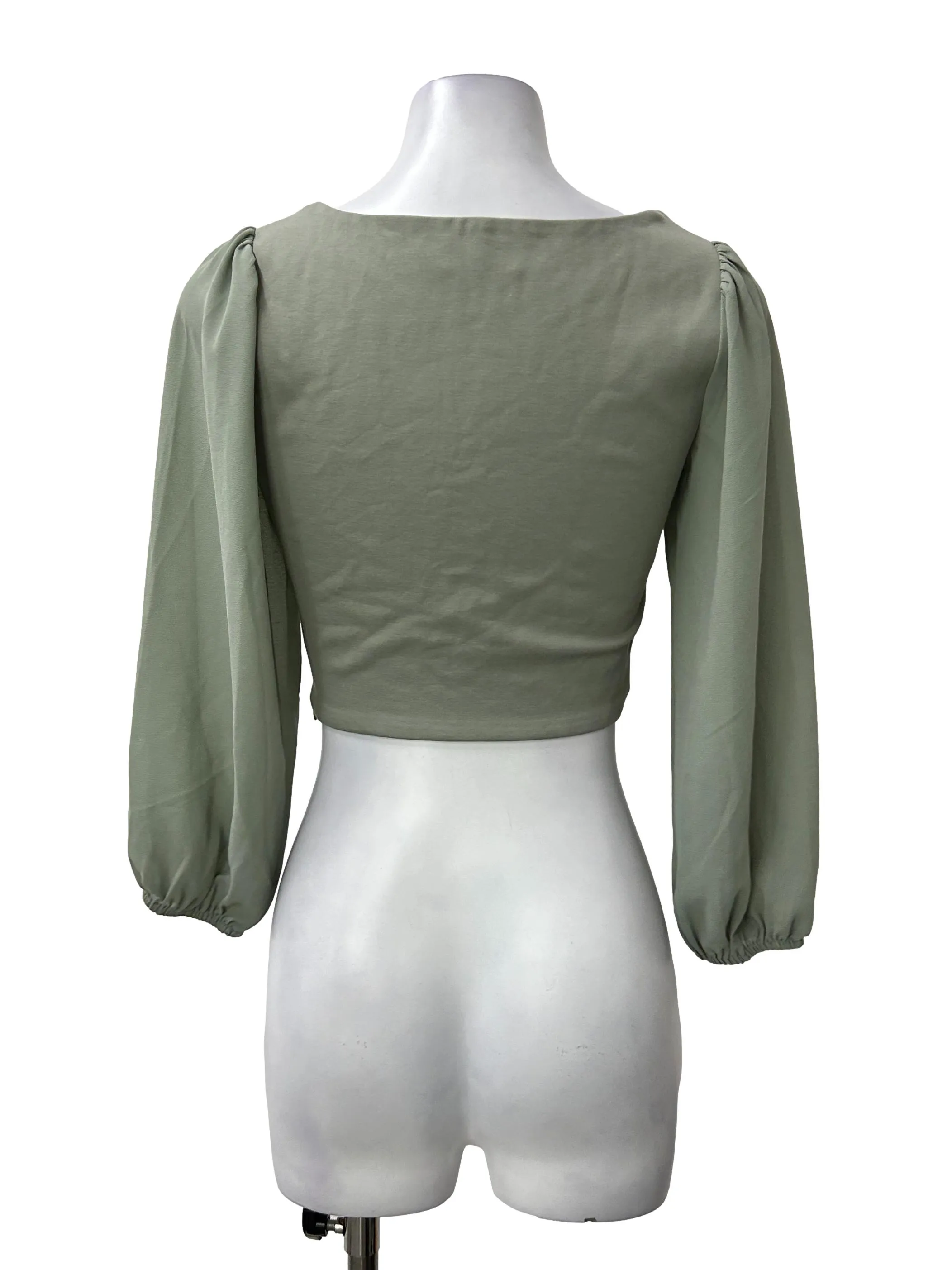 Sage Cropped Puff Sleeve Top