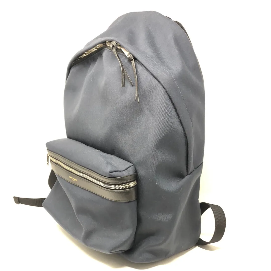 Saint Laurent Navy Fabric and Black Leather Trim Backpack