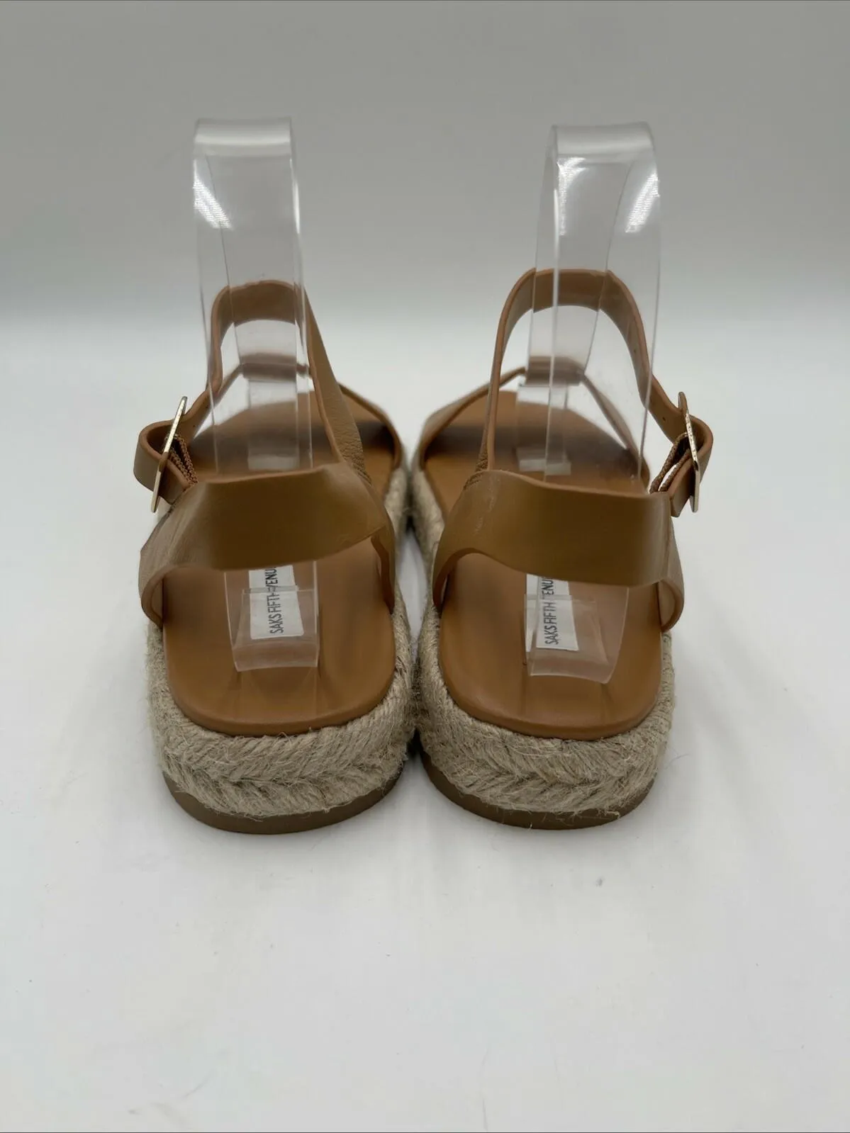 Saks Fifth Avenue Women’s Liz Leather Espadrille Sandals Brown Size 7.5M/37.5 - Very Good