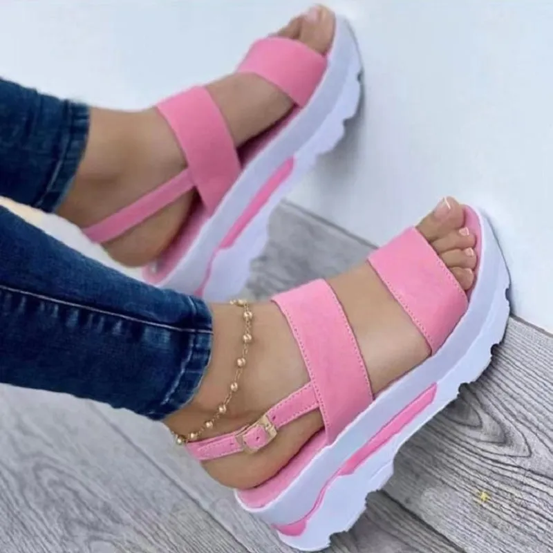 Sandals Heels Platform Wedges Shoes Ladies Summer Sandals Buckle Non-slip Beach Sandals 35~43
