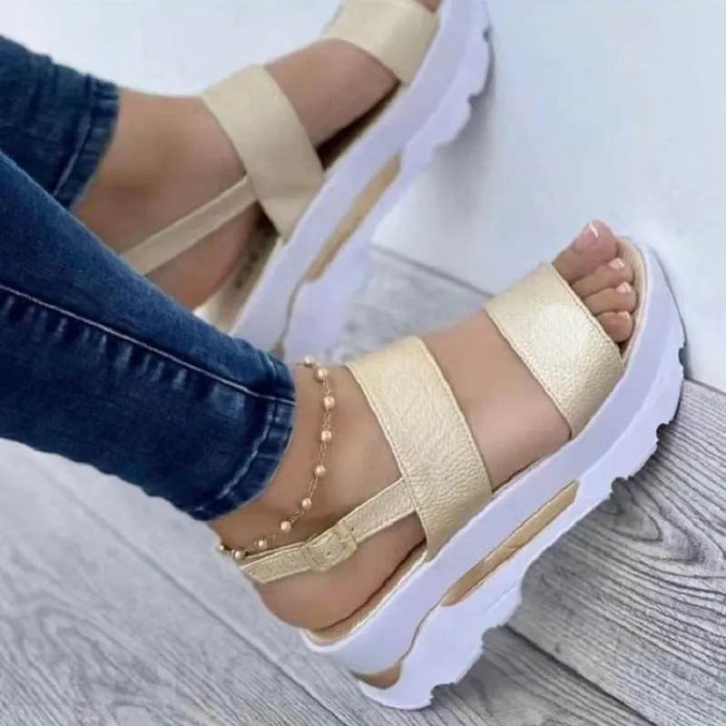 Sandals Heels Platform Wedges Shoes Ladies Summer Sandals Buckle Non-slip Beach Sandals 35~43
