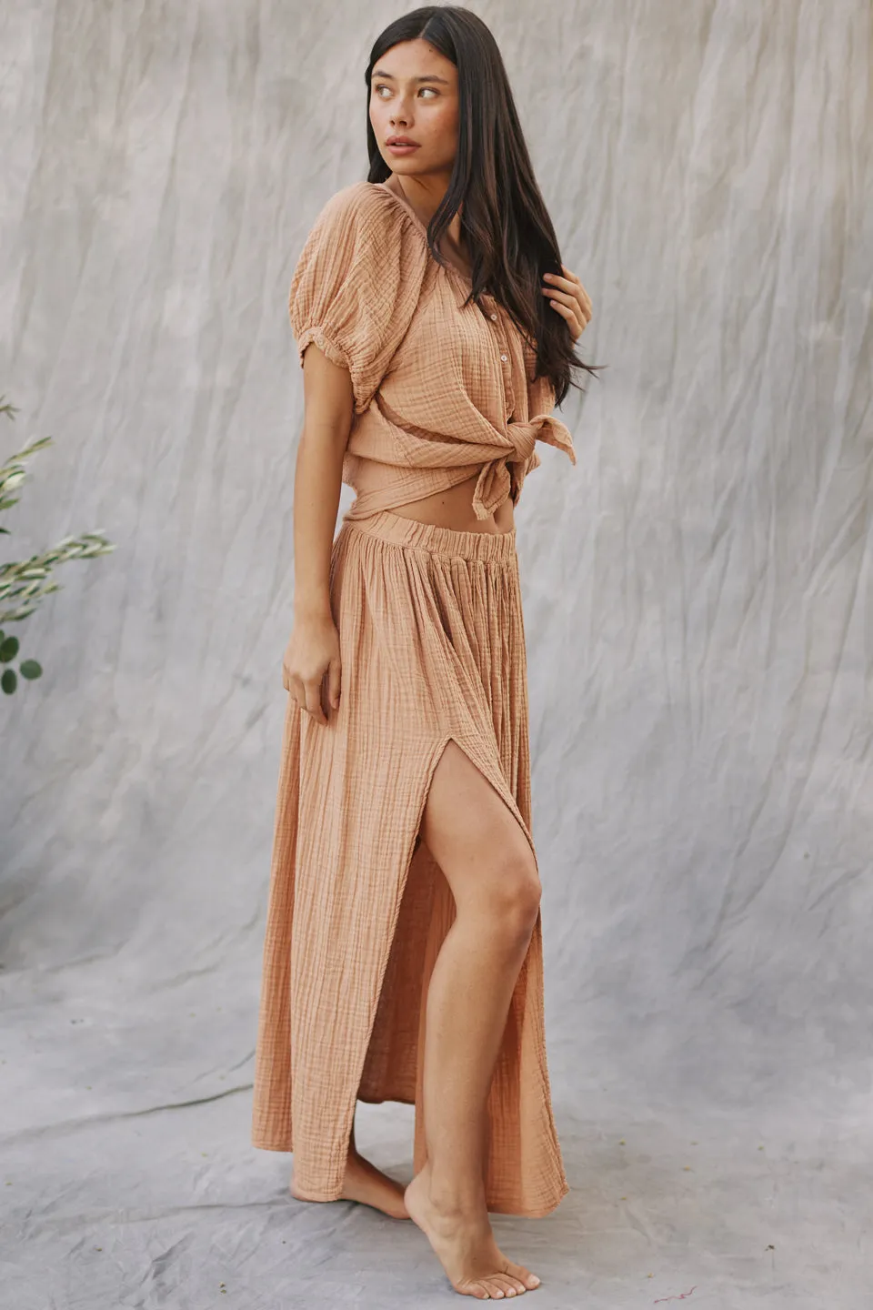 SARDINIA midi skirt in double gauze - latte