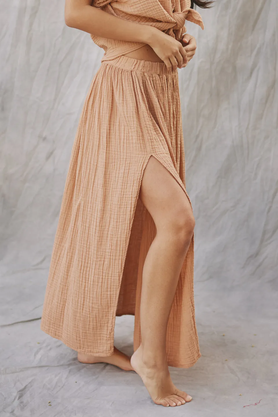 SARDINIA midi skirt in double gauze - latte