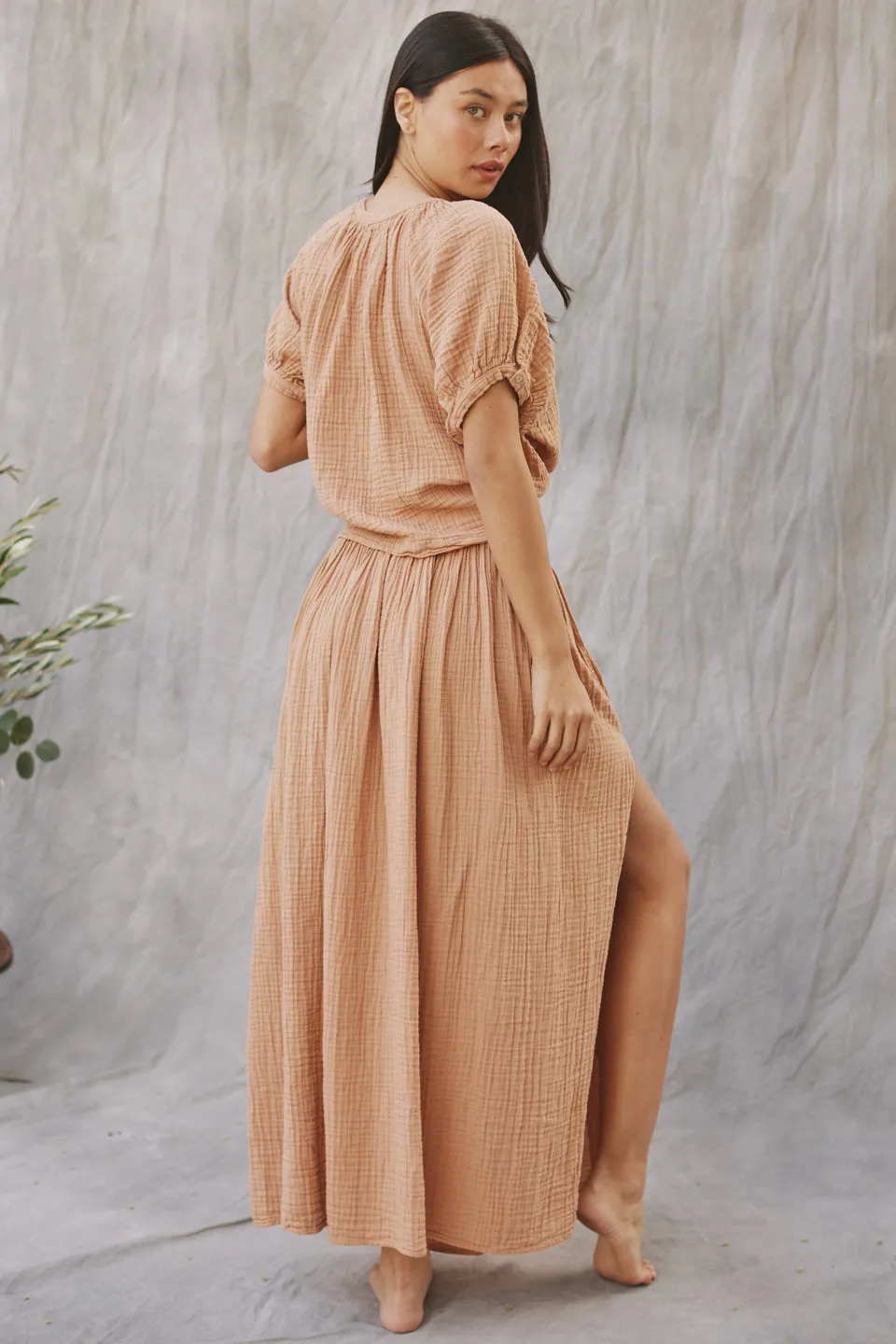 SARDINIA midi skirt in double gauze - latte