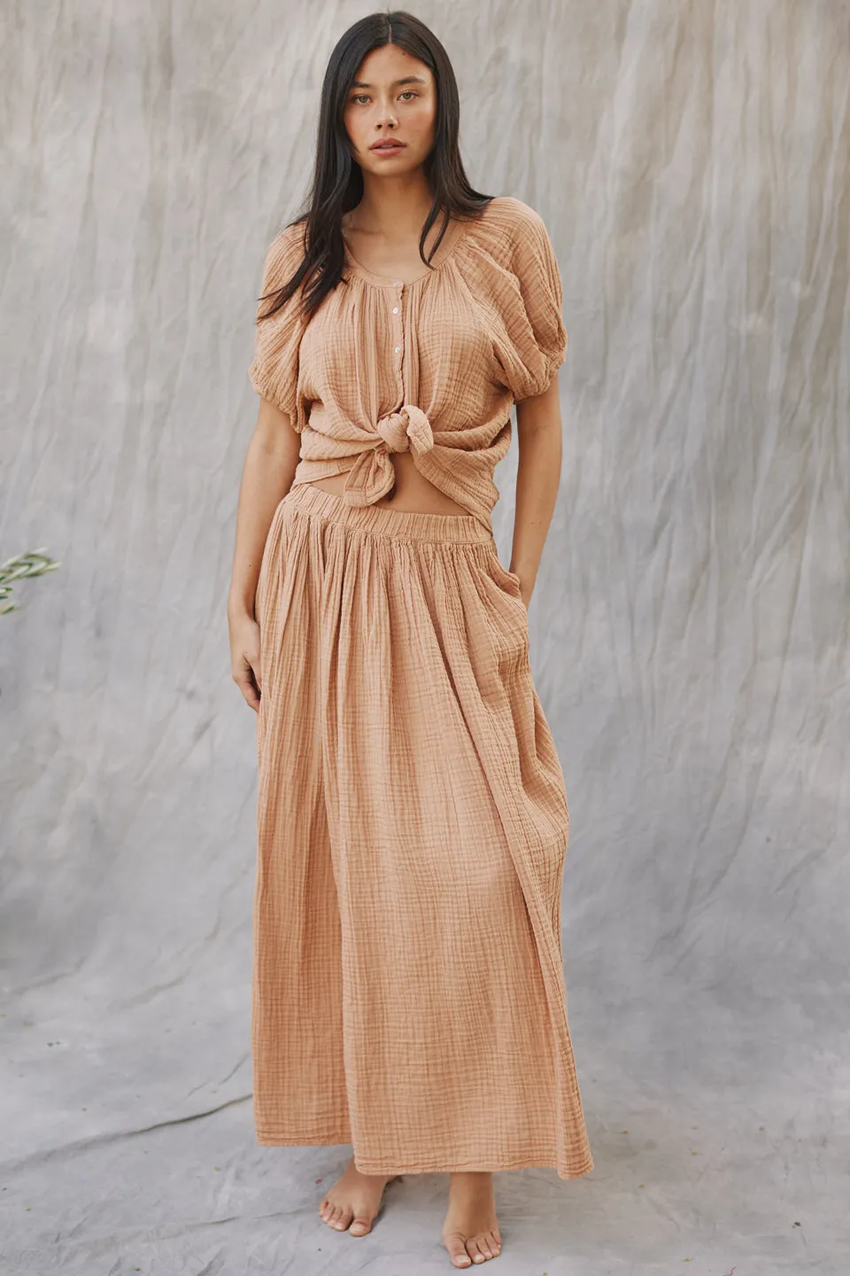 SARDINIA midi skirt in double gauze - latte